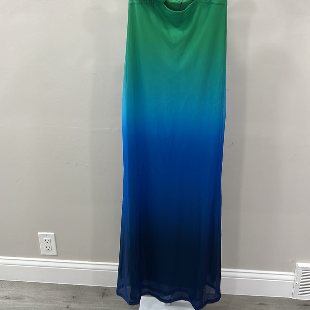 One-Shoulder Green to Blue Ombre Maxi Dress by Runaway The Label - Picture 4 of 8